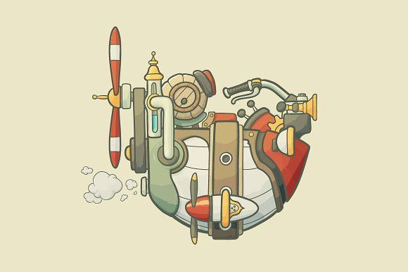 580x386 Cartoon Steampunk Flying Airship