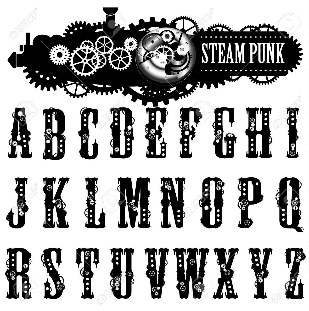 1291x1300 Stock Vector Fonts Steampunk Font, Steampunk, Steampunk Crafts