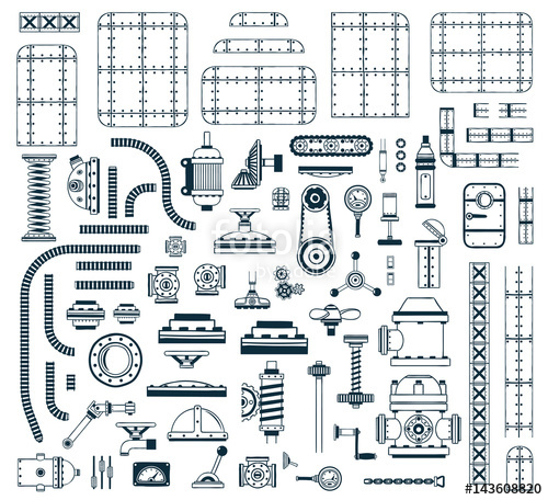 500x456 A Set Of Monochrome Steampunk Spare Parts For Creating A Robot