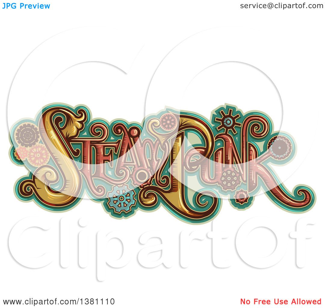 1080x1024 Clipart Of Steampunk Text With Gears Over Turquoise