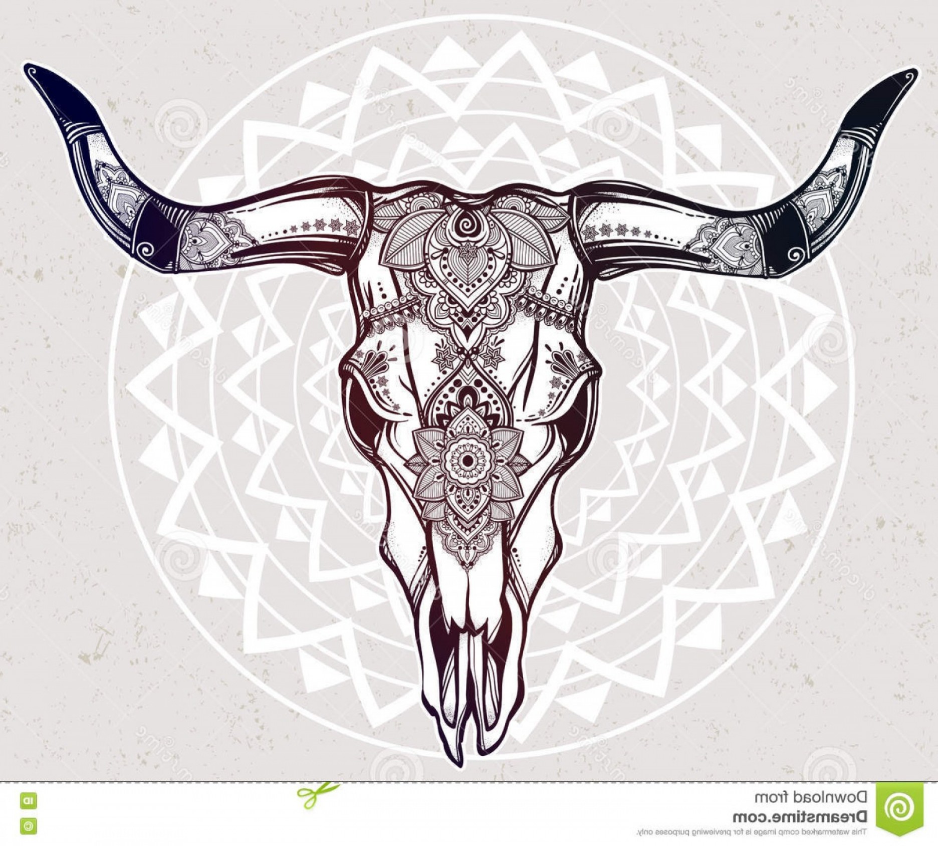 1872x1688 Indian Bull Skull Tattoo Hand Drawn Romantic Style Ornate Cow