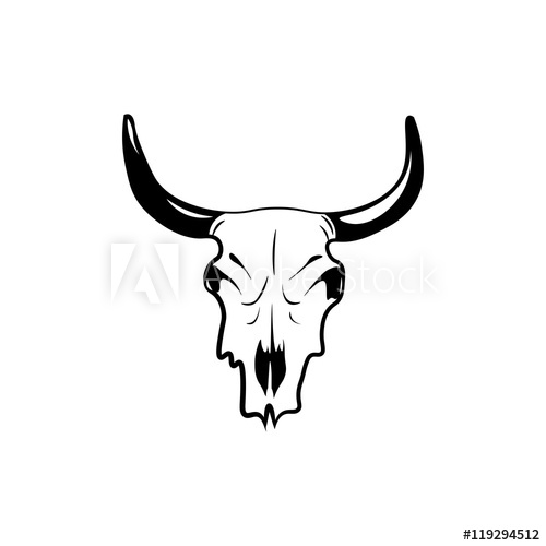 500x500 Wild West Cow Skull With Horns Vector Clip Art Illustration