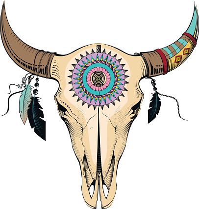 406x426 Bull Skull Vector Art Illustration Native American Beading
