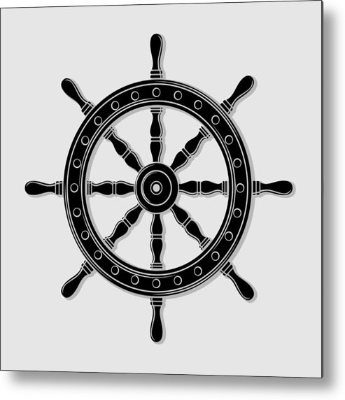 493x572 Ship Steering Wheel Vector Illustration Metal Print