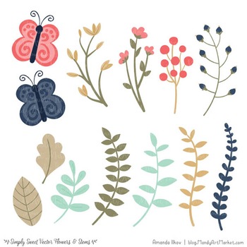 Simply Sweet Vector Flowers Stems Clipart In Modern Chic 350x350 Simply Sweet Vector Flowers Stems Clipart In Modern Chic