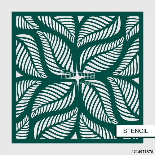 500x500 Stencil With Leaves Vector Silhouette Of Element Template