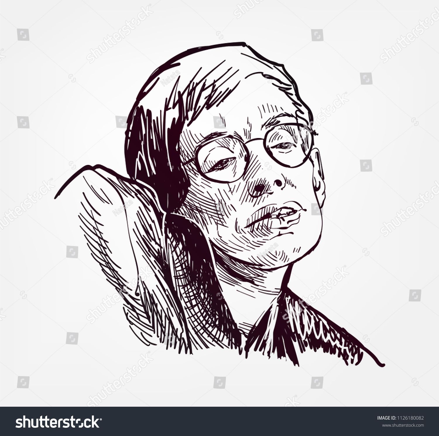 1500x1488 Stephen Hawking Vector Sketch Portrait Illustration Vector Hawking