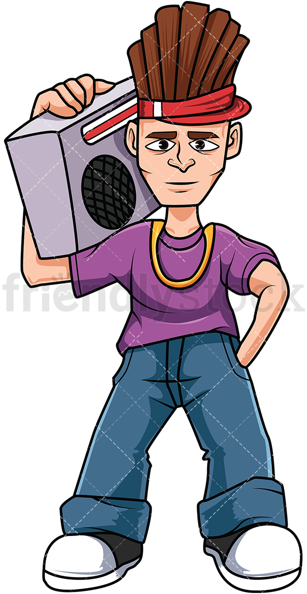 620x1200 Man Carrying Stereo Cartoon Vector Clipart