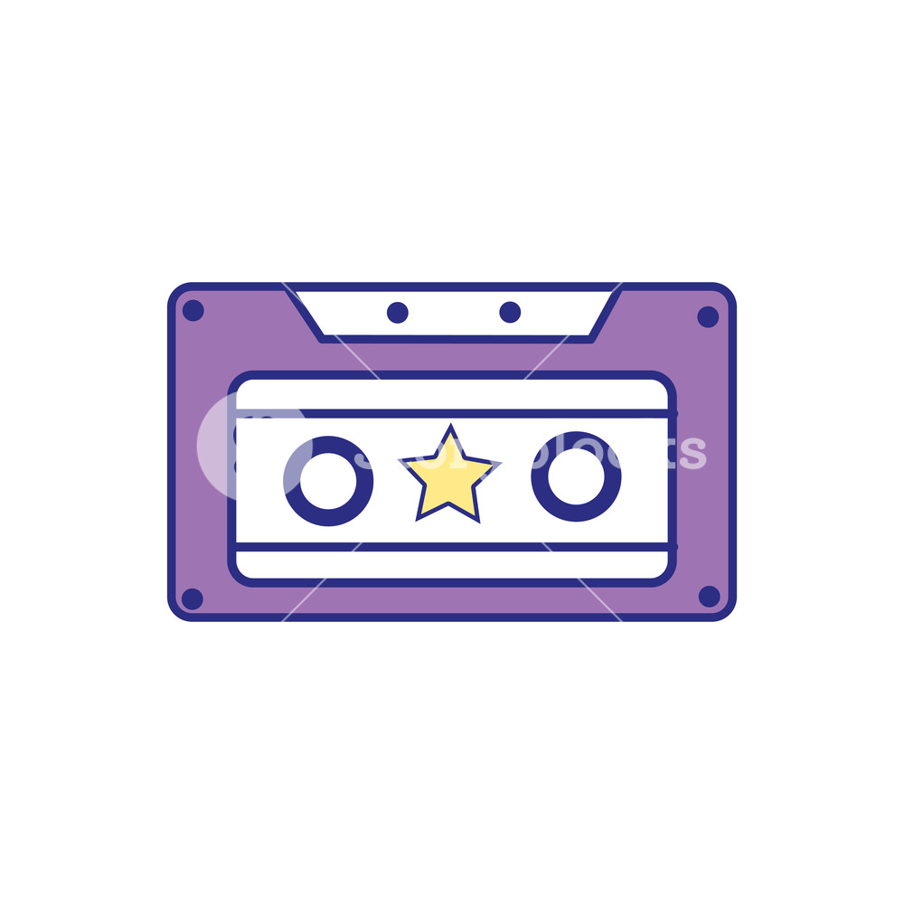 1000x1000 Full Color Old Cassette Retro Object Stereo Vector Illustration
