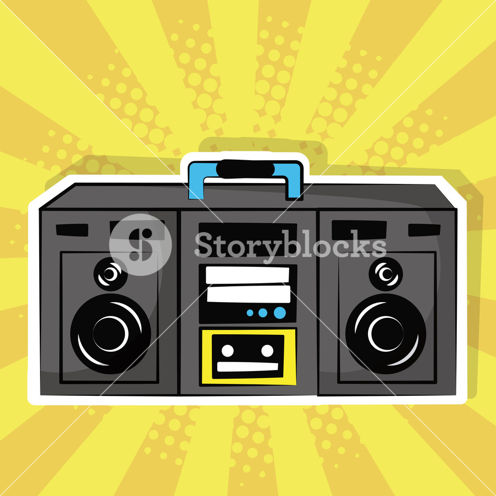 1000x1000 Stereo Radio Music Pop Art Vintage Vector Illustration Royalty