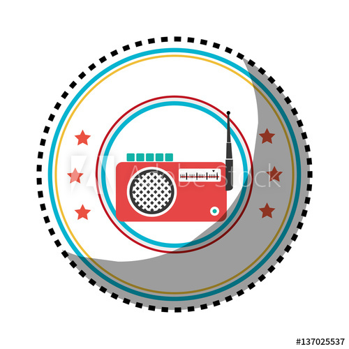 500x500 Sticker Color Circular Frame With Radio Stereo Vector Illustration