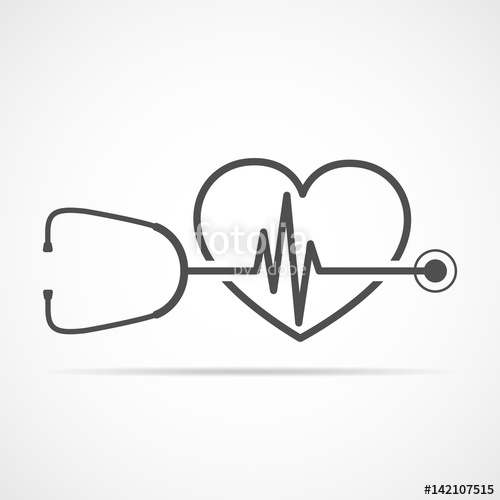 500x500 Stethoscope, Heartbeat Sign And Heart Vector Illustration Stock