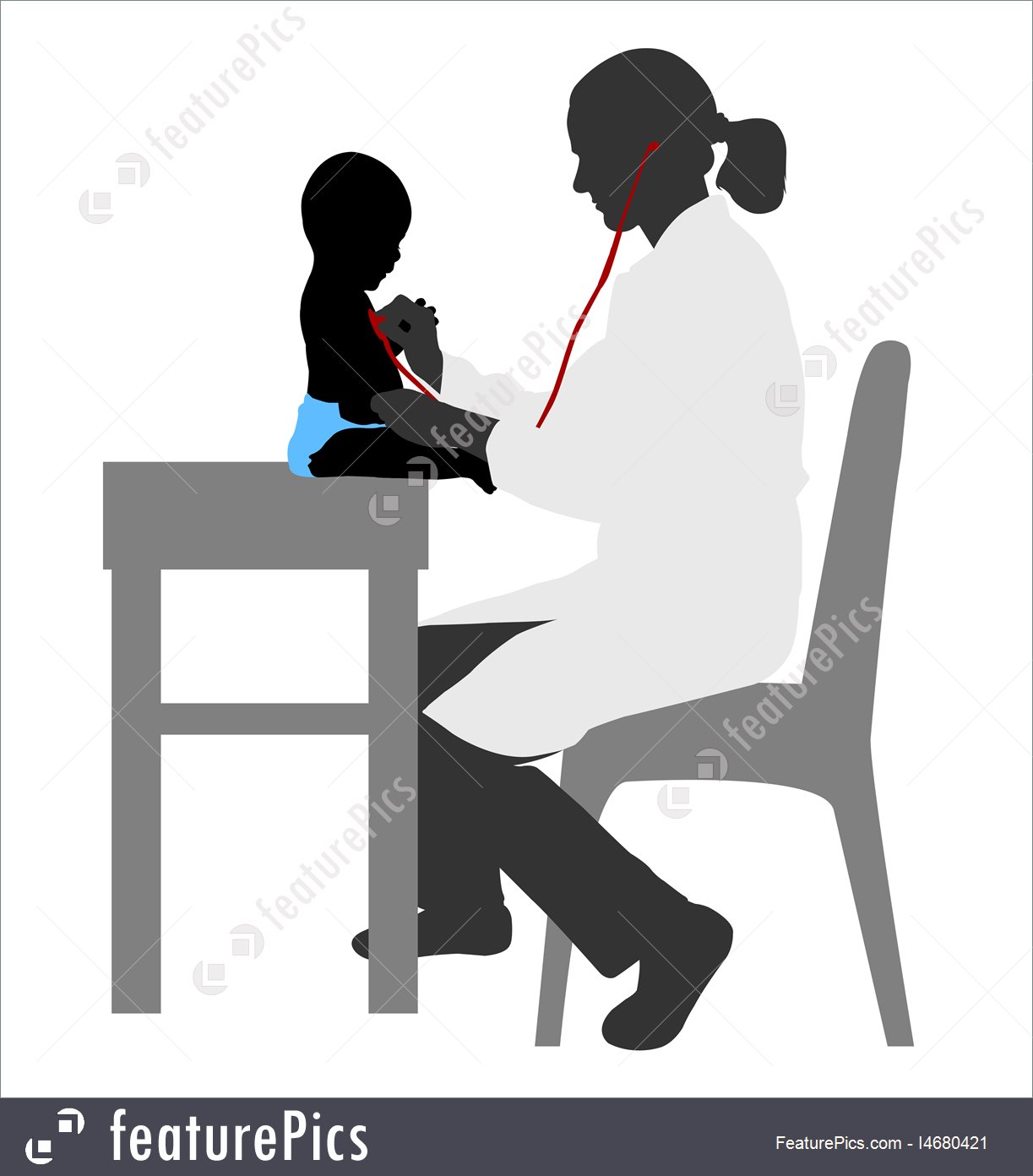 1223x1392 Pediatrician Examining Of Baby With Stethoscope Silhouette Stock