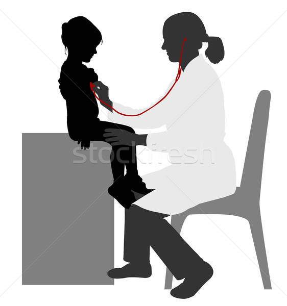 562x600 Pediatrician Examining Of Child With Stethoscope Silhouette Vector