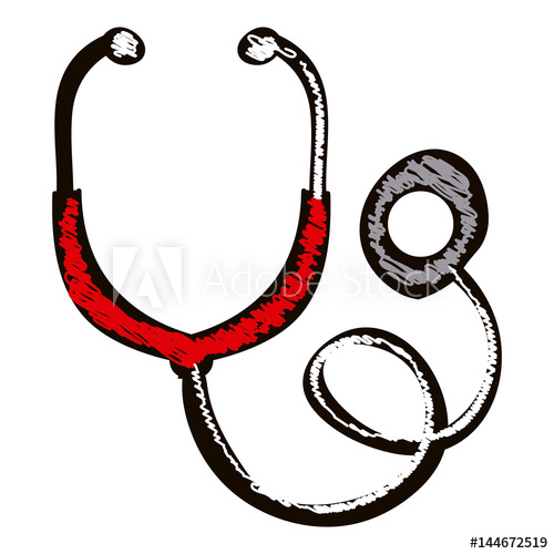 500x500 Hand Drawn Silhouette With Colored Pencil Of Stethoscope In Spiral