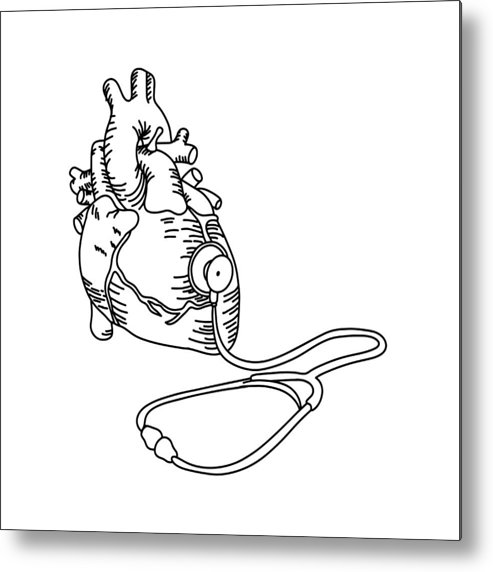 493x572 Human Heart With Stethoscope Vector Illustration Outline Sketch