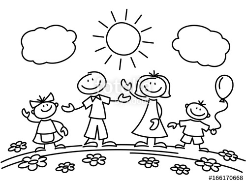 500x372 Hand Drawn Stick Figure Happy Family Vector Illustration Stock