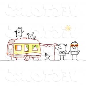 300x300 Vector Of A Human Stick Family Camping With A Camper