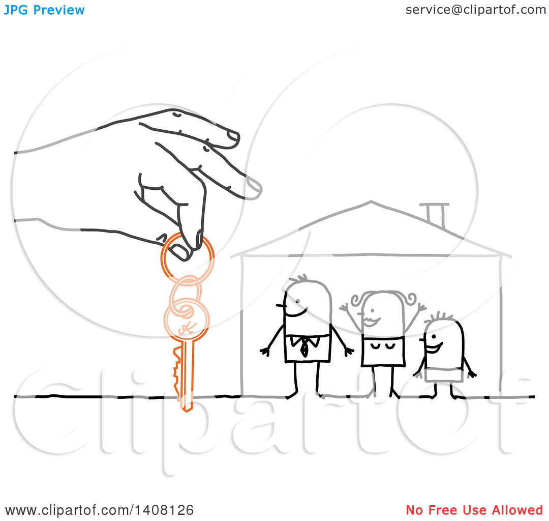 1080x1024 Clipart Of A Hand Giving House Keys To A Stick Family