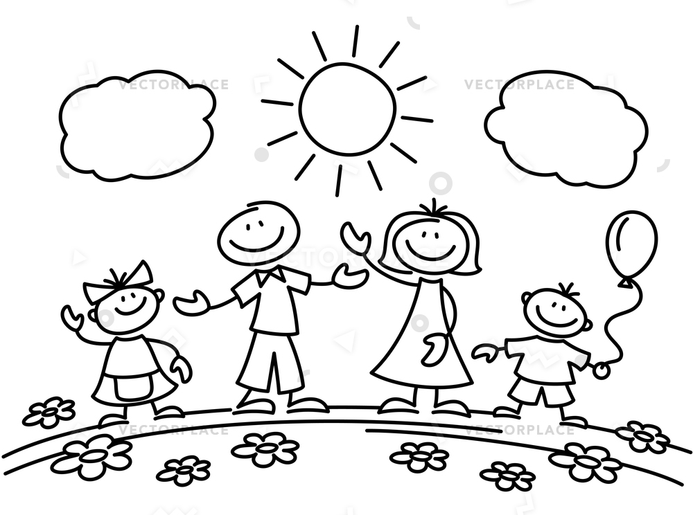 1000x744 Hand Drawn Stick Figure Happy Family Vector Illustration