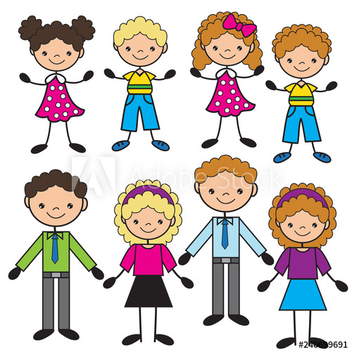 500x500 Stick Figure Family Vector Cartoon Illustration