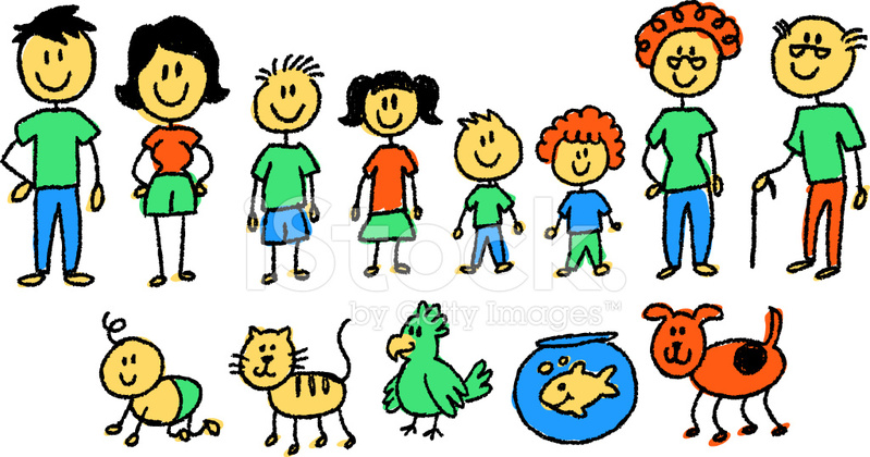 799x420 Color Stick Figure Family Stock Vector