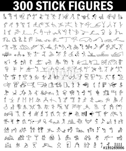 417x500 Cartoon Icons Set Of Sketch Little People Stick Figure Stock