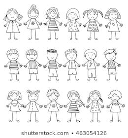 260x280 Set Cute Diverse Stick People Vector Stock Vector