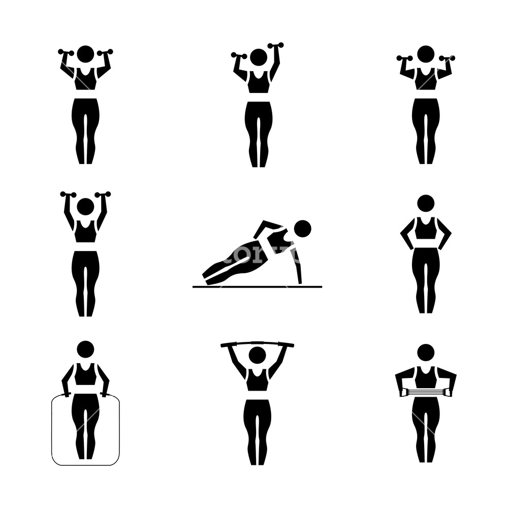 1000x1000 Set Of Stick Figures Black Female Silhouettes With Sports