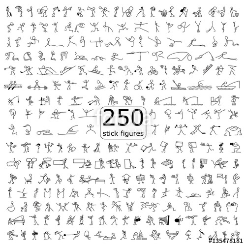500x500 Cartoon Icons Set Of Sketch Little People Stick Figure Stock