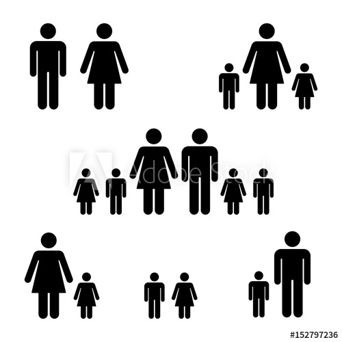 500x500 Family Icon Set Posture Stick Figure Vector Illustration