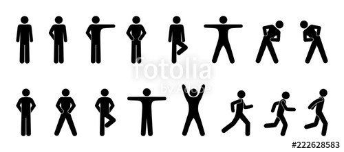 500x222 Stick Figure, Set Of Icons People, Basic Movement, Man Poses
