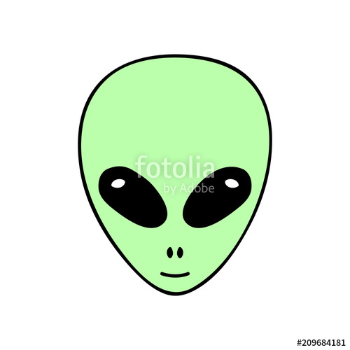 500x500 Cute Simple Alien Vector Hand Drawn Icon, Sticker, Badge