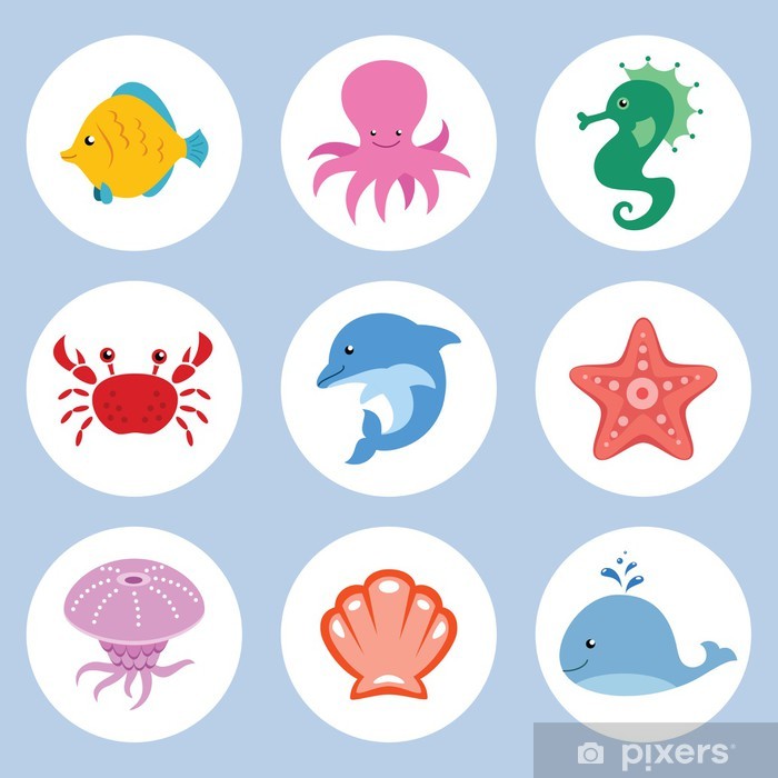 Vector Set Of Cute Cartoon Sea Animals Sticker We Live 700x700 Vector Set Of Cute Cartoon Sea Animals Sticker We Live