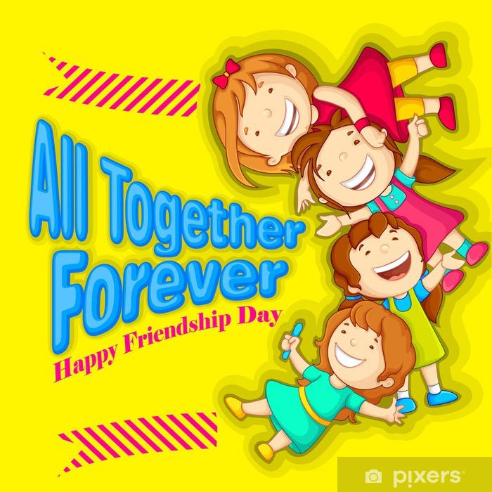 Vector Illustration Of Kids Celebrating Friendship Day Sticker 700x700 Vector Illustration Of Kids Celebrating Friendship Day Sticker