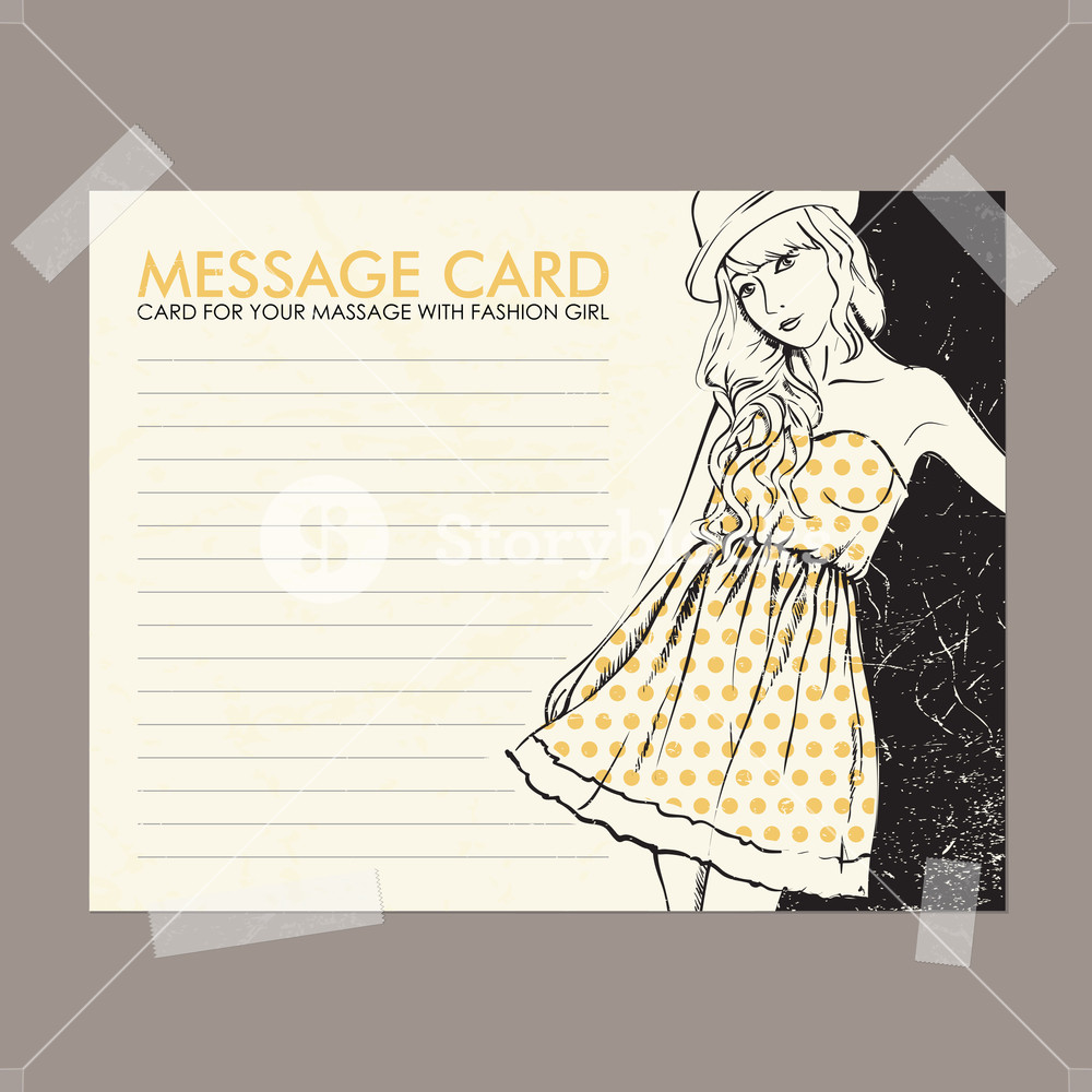 Message Card With Fashion Girl Fixed With Sticky Tape Vector 1000x1000 Message Card With Fashion Girl Fixed With Sticky Tape Vector