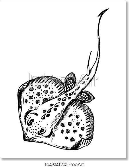 450x580 Free Art Print Of Stingray Fish Engraving Vector Illustration