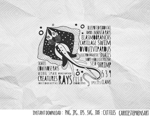 570x439 Stingray Vector File, Swimming Sea Creature Graphic, Cricut