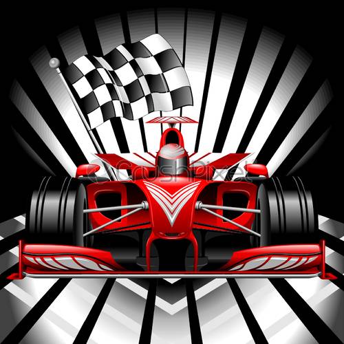 500x500 Formula Red Race Car Competition On Black Background Vector