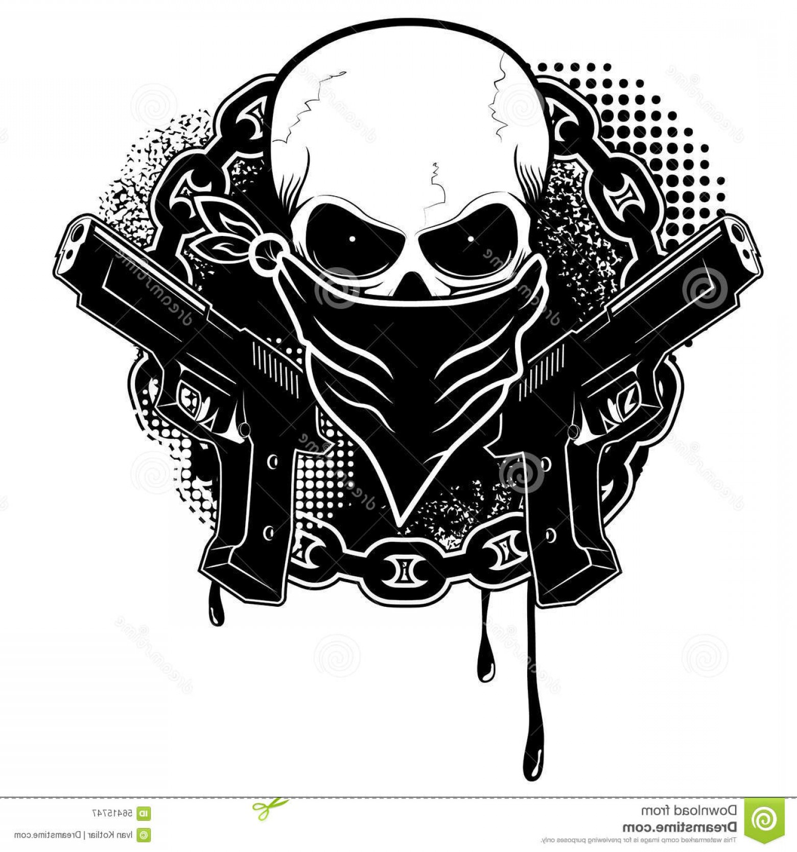 1560x1668 Stock Illustration Vector Human Skull Gangster Bandana Head