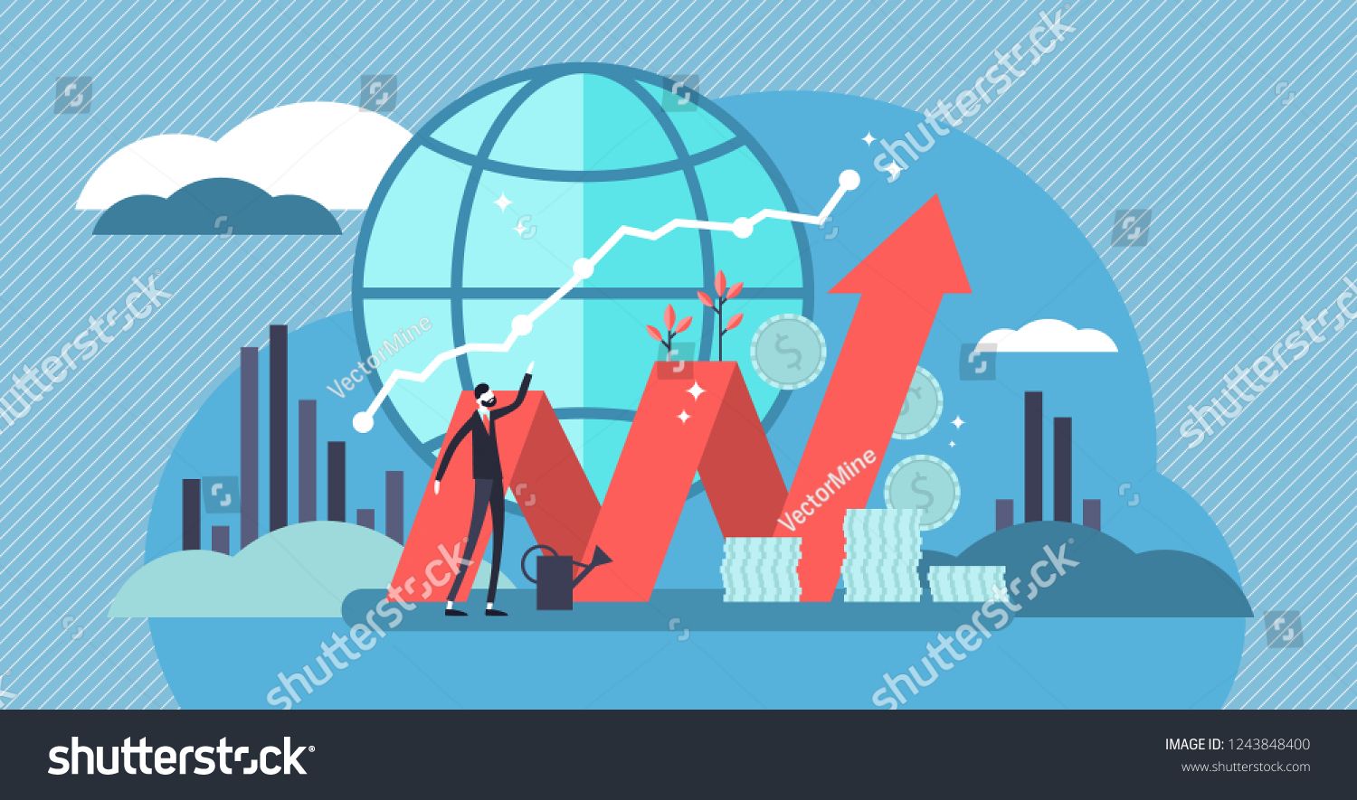 1500x885 Stock Market Vector Illustration Flat Mini Money Growth Persons
