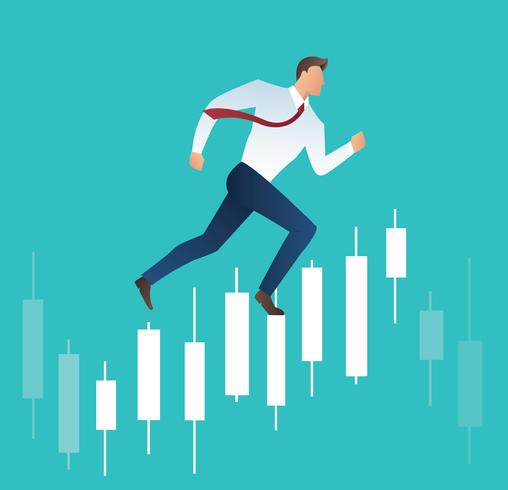 508x490 Businessman Running With Candlestick Chart Background, Concept