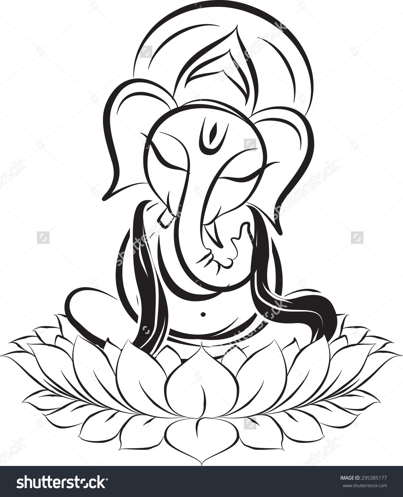 1299x1600 Lord Ganesha On Lotus, Monochrome Stock Vector Illustration