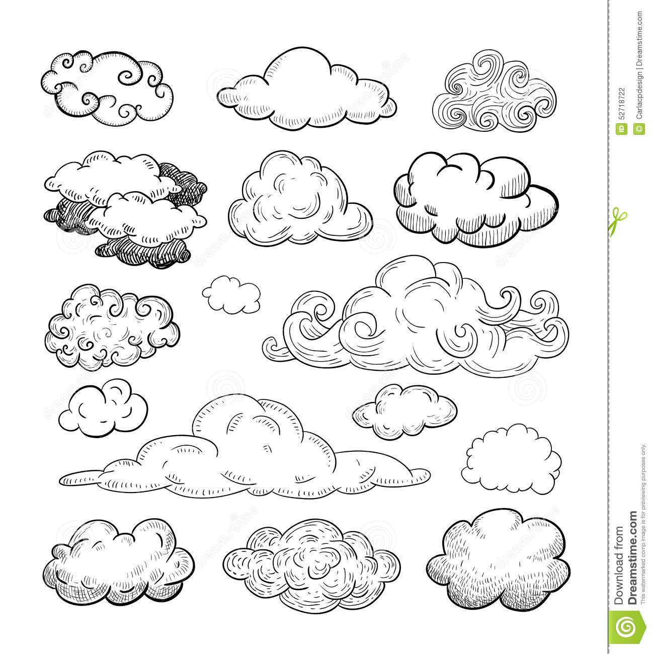 1298x1300 Doodle Collection Of Hand Drawn Vector Clouds Stock Vector