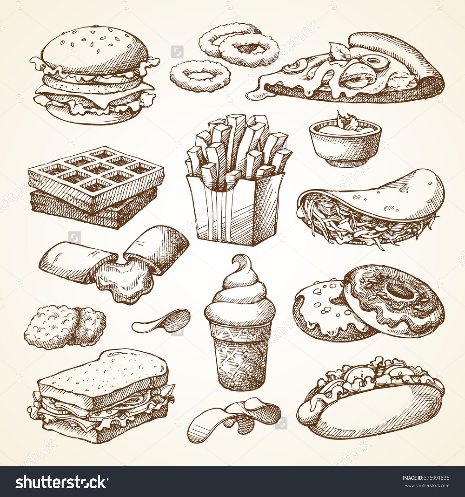 1500x1600 Set With Fast Food Illustration Sketch Vector Illustration Fast