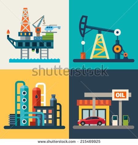 450x470 Oil Recovery, Oil Rig, A Gas Station Vector Flat Illustrations