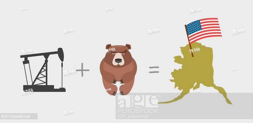 1049x512 Oil Rig And Bear Symbols Of Alaska American Flag Vector