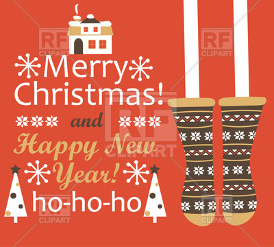 Merry Christmas And Happy New Year Greeting Card With Stocking 400x360 Merry Christmas And Happy New Year Greeting Card With Stocking