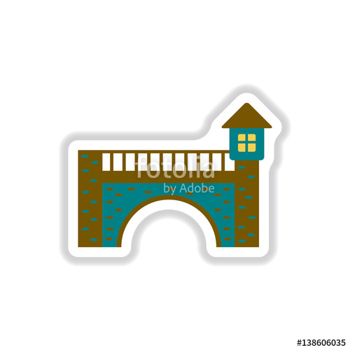 500x500 Vector Illustration In Paper Sticker Style Stone Arch Bridge