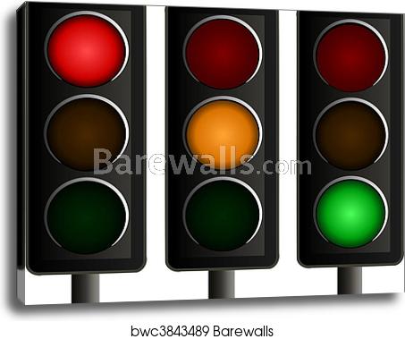 453x379 Set Of Three Traffic Lights Vector, Canvas Print Barewalls